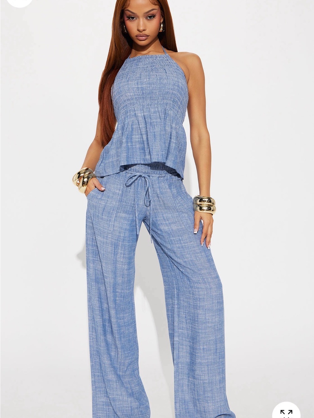 Light Blue Wide-Leg Halter pant top set